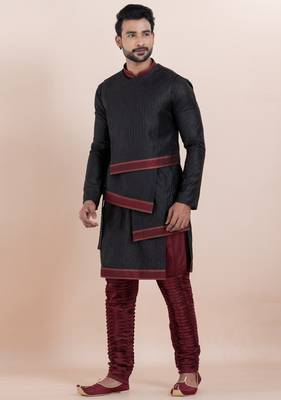 Black silk premium designer festive wear kurta bottom set 3
