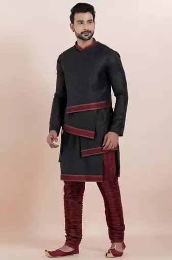 Black silk premium designer festive wear kurta bottom set