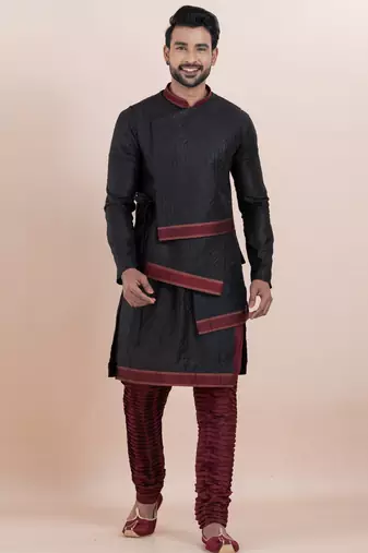 Black silk premium designer festive wear kurta bottom set
