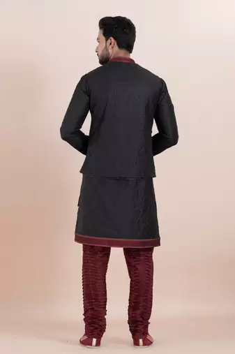 Black silk premium designer festive wear kurta bottom set