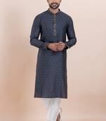 Navy blue cotton silk jacquard premium designer festive wear kurta pyjama set