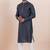 Navy blue cotton silk jacquard premium designer festive wear kurta pyjama set