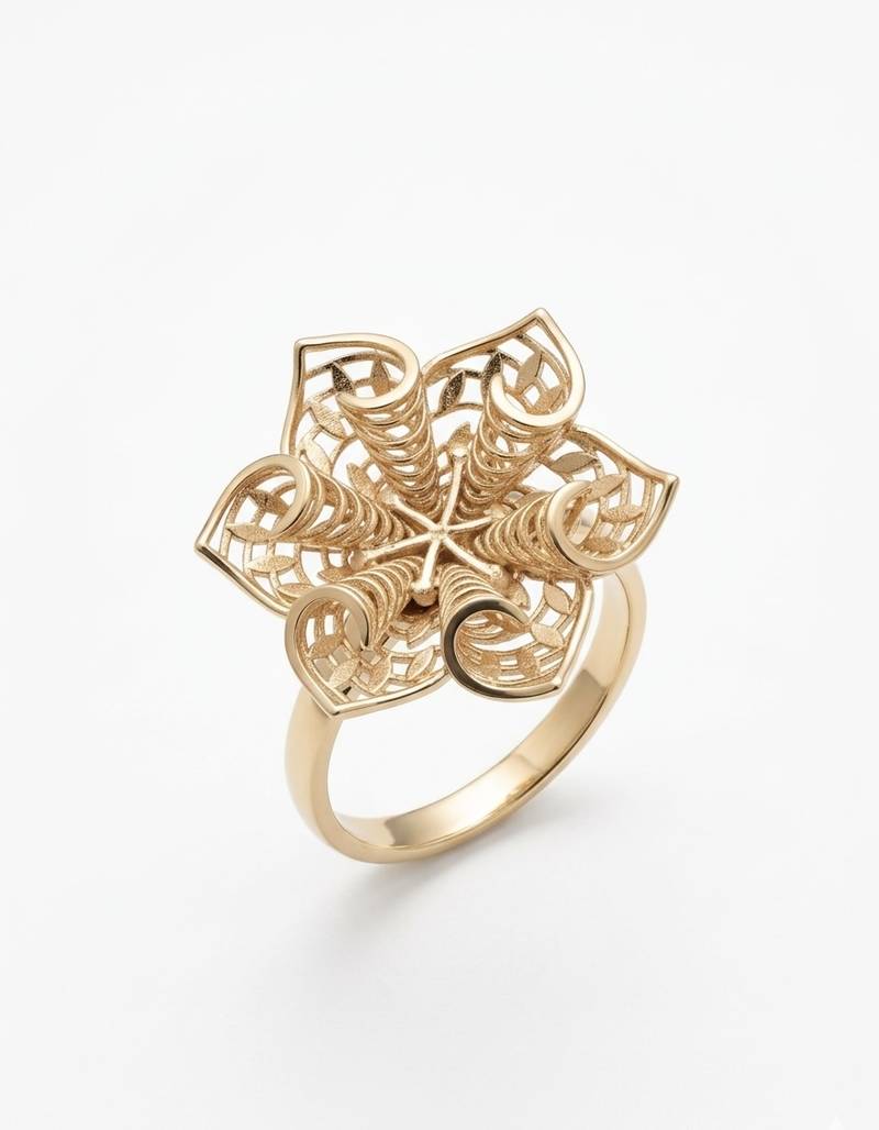 925 sterling silver abstract filigree floral statement ring