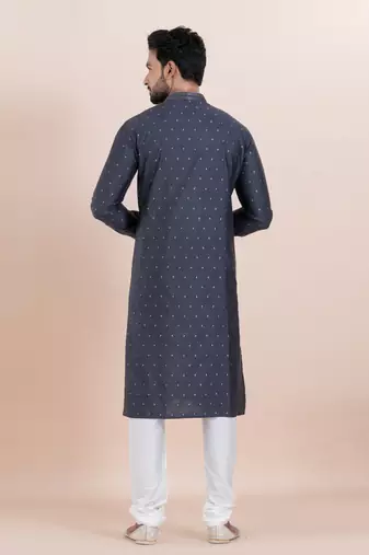 Navy blue cotton silk jacquard premium designer festive wear kurta pyjama set