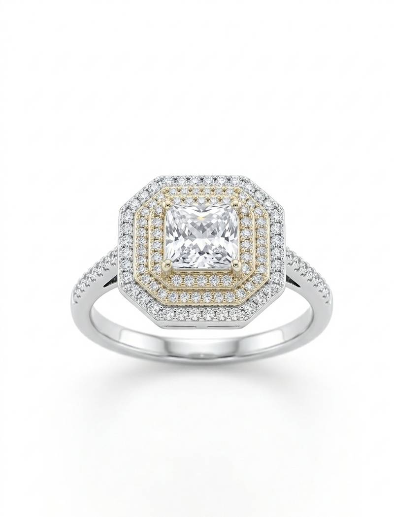 925 sterling silver princess-cut diamond double halo octagonal ring