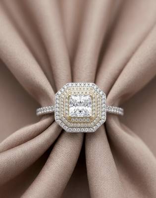 925 sterling silver princess-cut diamond double halo octagonal ring 2