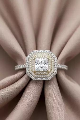 925 sterling silver princess-cut diamond double halo octagonal ring