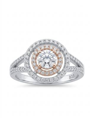 925 sterling silver round brilliant diamond double halo split shank ring 1
