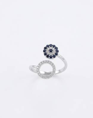 925 sterling silver open circle sapphire & diamond bypass ring 1