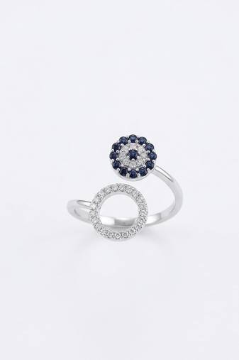 925 sterling silver open circle sapphire & diamond bypass ring