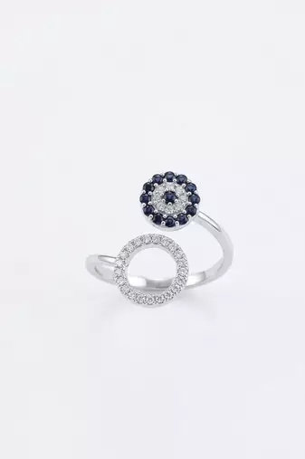 925 sterling silver open circle sapphire & diamond bypass ring