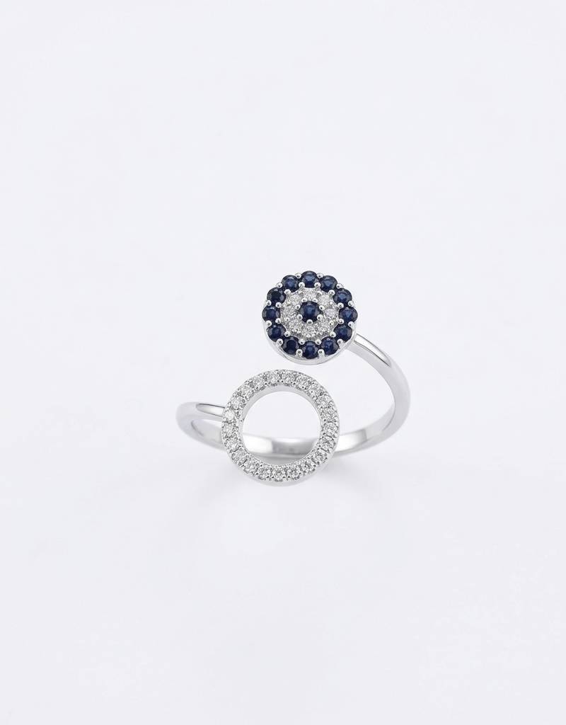 925 sterling silver open circle sapphire & diamond bypass ring