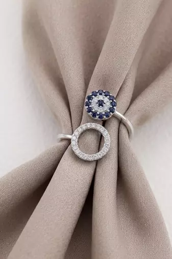 925 sterling silver open circle sapphire & diamond bypass ring