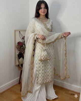 ethereal white georgette suit  2