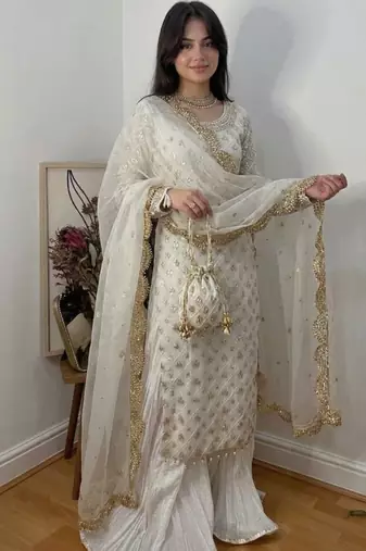 ethereal white georgette suit 