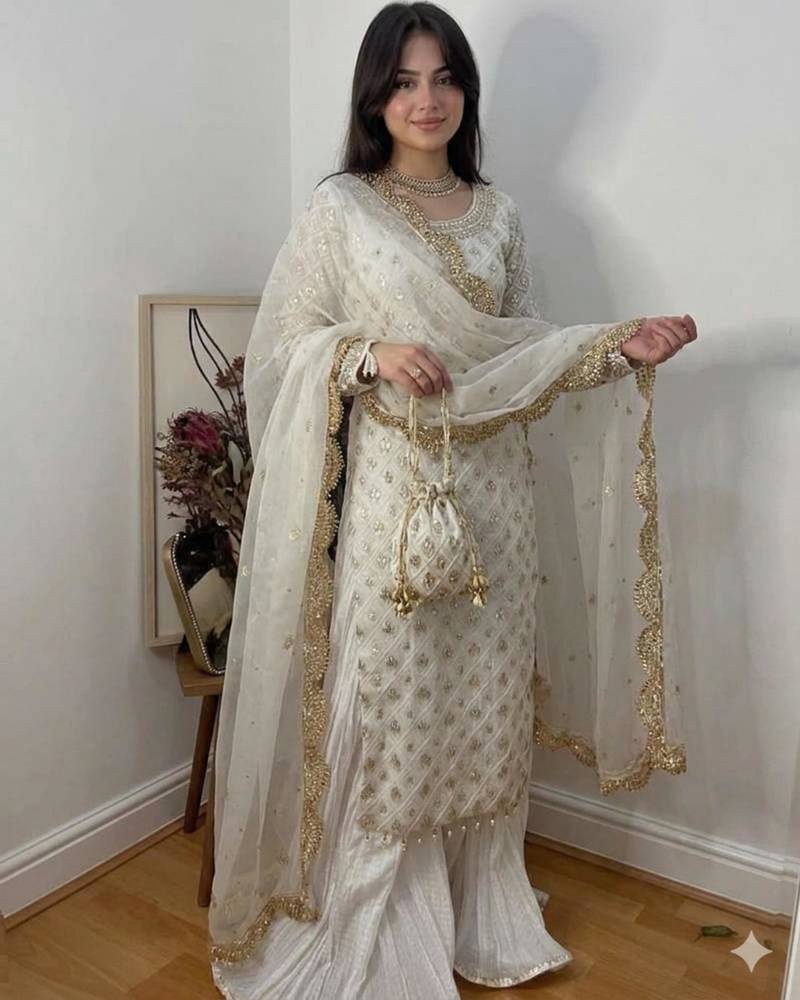 ethereal white georgette suit 