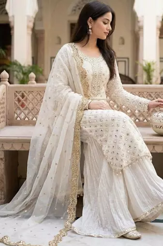 ethereal white georgette suit 