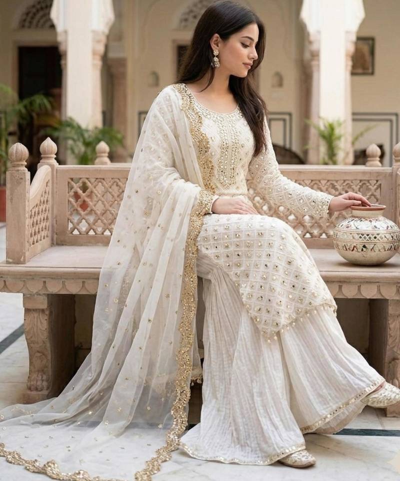 ethereal white georgette suit 