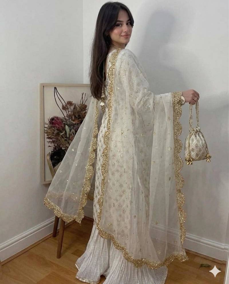 ethereal white georgette suit 