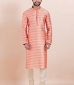 Pink cotton silk jacquard premium designer festive wear kurta pyjama set