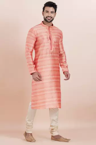 Pink cotton silk jacquard premium designer festive wear kurta pyjama set