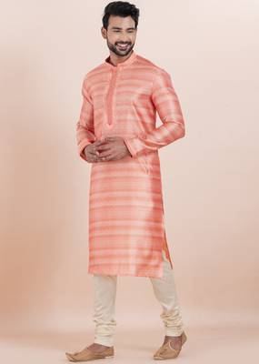 Pink cotton silk jacquard premium designer festive wear kurta pyjama set 3