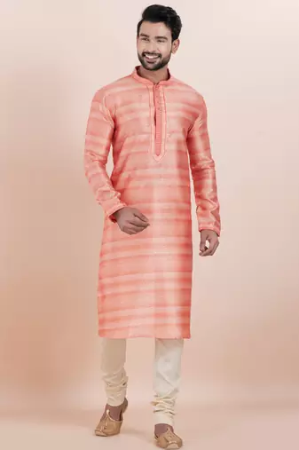 Pink cotton silk jacquard premium designer festive wear kurta pyjama set
