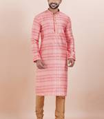 Pink cotton silk jacquard premium designer festive wear kurta pyjama set