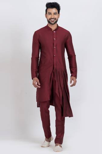 Maroon viscose ps premium designer festive wear kurta pyjama set