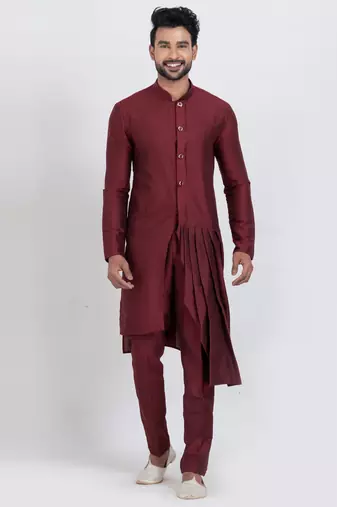 Maroon viscose ps premium designer festive wear kurta pyjama set