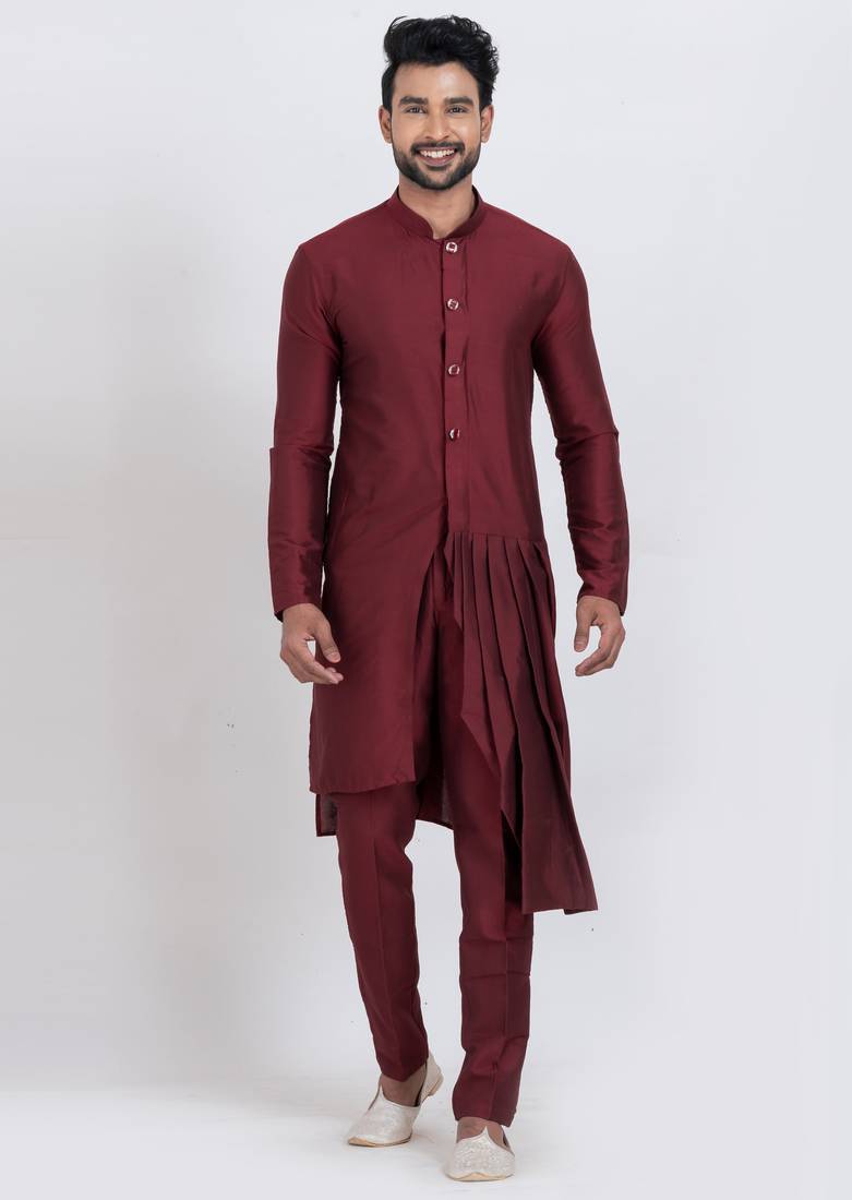 Maroon viscose ps premium designer festive wear kurta pyjama set