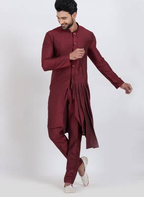 Maroon viscose ps premium designer festive wear kurta pyjama set 2