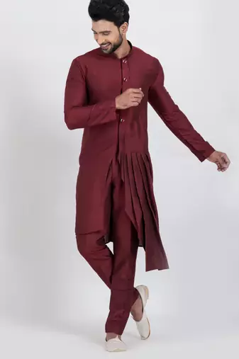 Maroon viscose ps premium designer festive wear kurta pyjama set