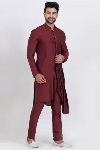 Maroon viscose ps premium designer festive wear kurta pyjama set