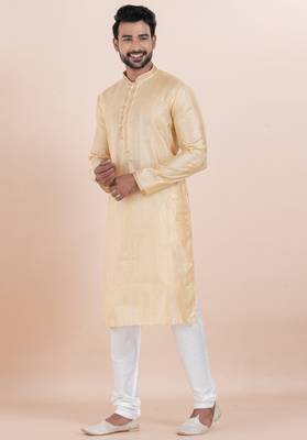Gold cotton silk jacquard premium designer festive wear kurta pyjama set 3