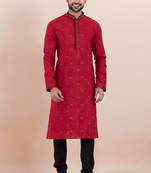 Maroon cotton silk jacquard premium designer festive wear kurta pyjama set
