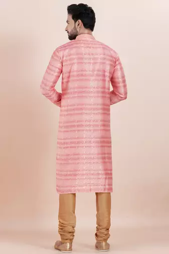 Pink cotton silk jacquard premium designer festive wear kurta pyjama set
