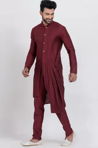 Maroon viscose ps premium designer festive wear kurta pyjama set