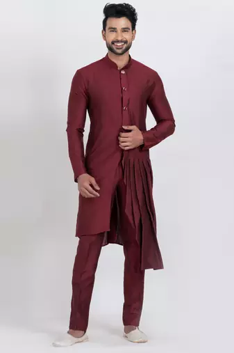 Maroon viscose ps premium designer festive wear kurta pyjama set