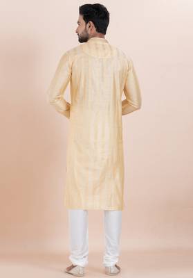 Gold cotton silk jacquard premium designer festive wear kurta pyjama set 5