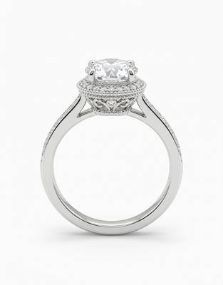 925 sterling silver vintage milgrain halo diamond ring with filigree gallery 1