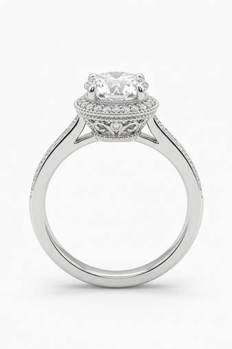 925 sterling silver vintage milgrain halo diamond ring with filigree gallery