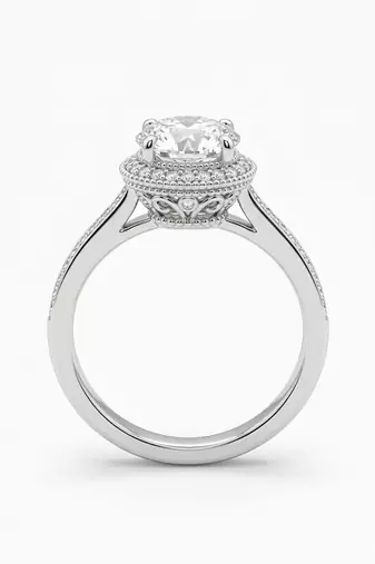 925 sterling silver vintage milgrain halo diamond ring with filigree gallery