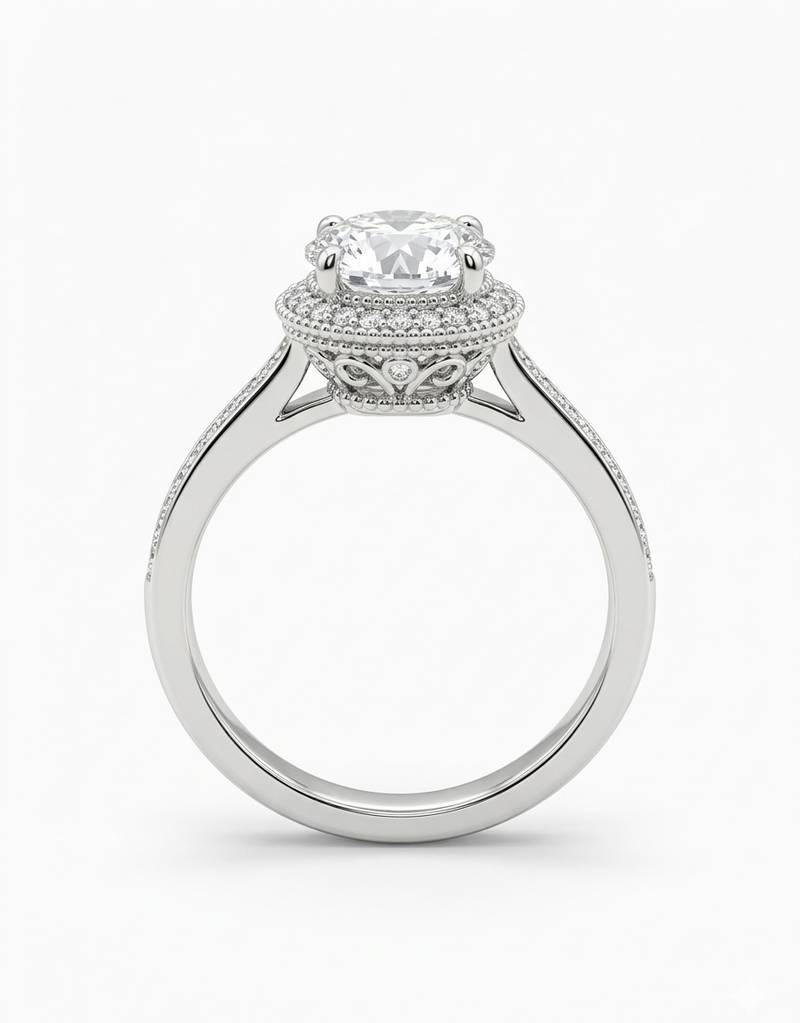 925 sterling silver vintage milgrain halo diamond ring with filigree gallery