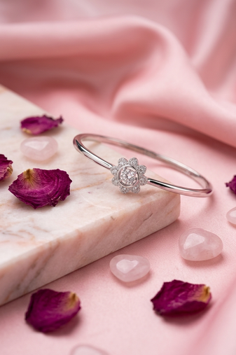 925 sterling silver pavé flower halo bracelet for women