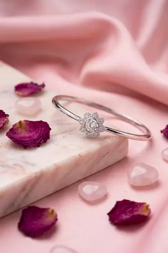 925 sterling silver pavé flower halo bracelet for women