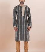 Black cotton silk jacquard premium designer festive wear kurta pyjama set