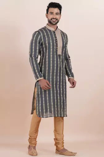 Black cotton silk jacquard premium designer festive wear kurta pyjama set