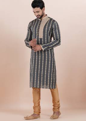 Black cotton silk jacquard premium designer festive wear kurta pyjama set 3