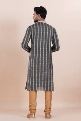 Black cotton silk jacquard premium designer festive wear kurta pyjama set 5